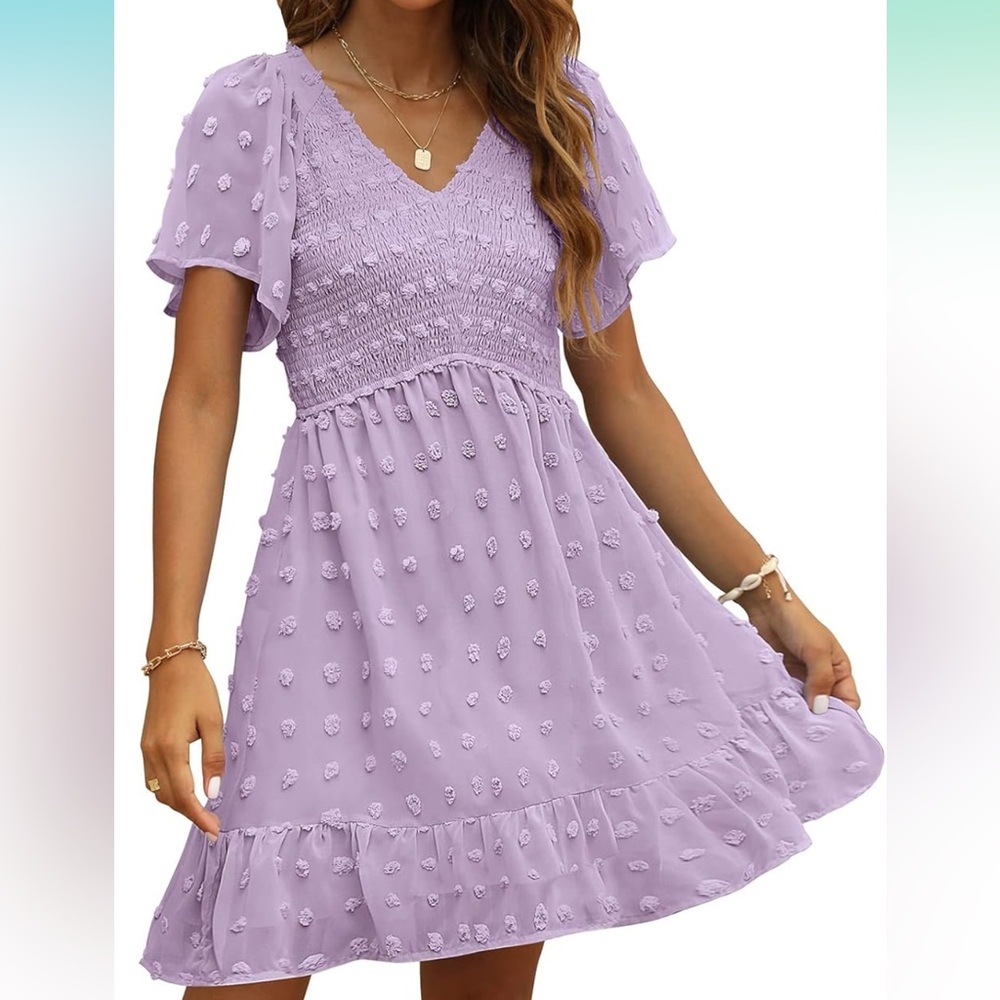 Purple V Neck Mini Dress